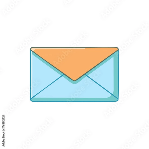 Fototapeta Simple cartoon envelope illustration with a closed flap and a light blue body and orange flap.
