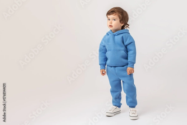 Fototapeta A child's questioning, uncertain gaze. A curly-haired boy. A horizontal photo. A copy space. A layout