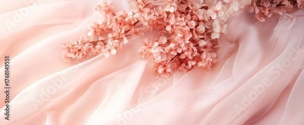 Obraz Delicate Pink Blossoms on Flowing Silk Fabric, Soft Light, Ethereal Beauty