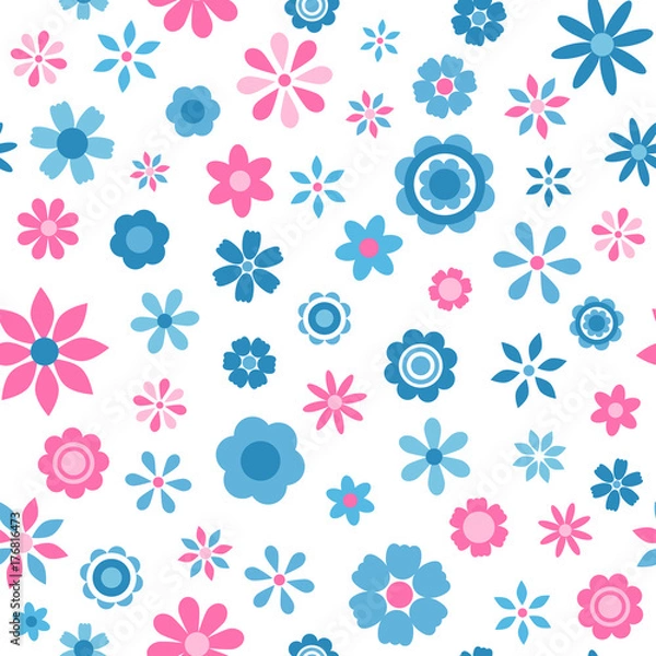 Obraz seamless pattern with blue and pink flowers
