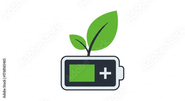 Obraz Green energy concept illustration a battery with a plant growing out of it, symbolizing renewable power and sustainable technology