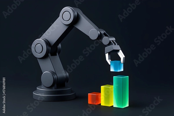 Fototapeta Industrial Robot Arm Building Growth Bars — Automation & AI (3D)