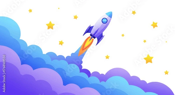 Obraz Dynamic rocket launch illustration, symbolizing startup success and innovative progress