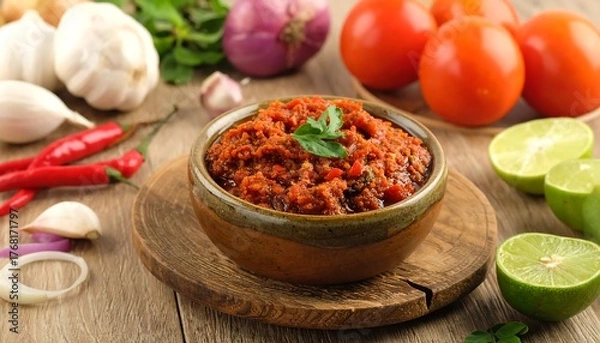 Fototapeta Spicy red sauce in a bowl
