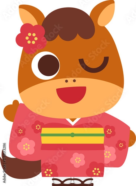 Obraz 着物を着た馬のキャラクター