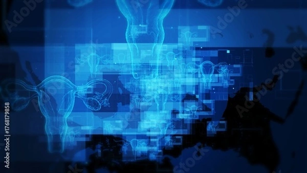 Fototapeta Digital Visualization of Uterus in Blue Tones Illustrating Medical Technology and Science