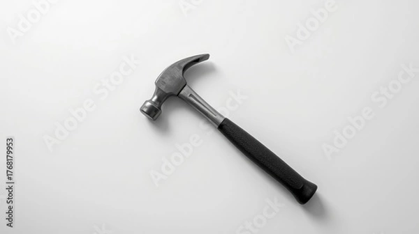 Obraz Close up of a hammer with a black handle on white surface