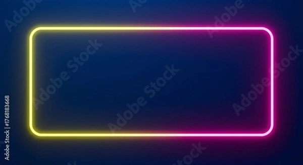 Fototapeta A glowing neon rectangular frame against a dark blue background. The frame transitions from yellow to pink, creating a vibrant border.
