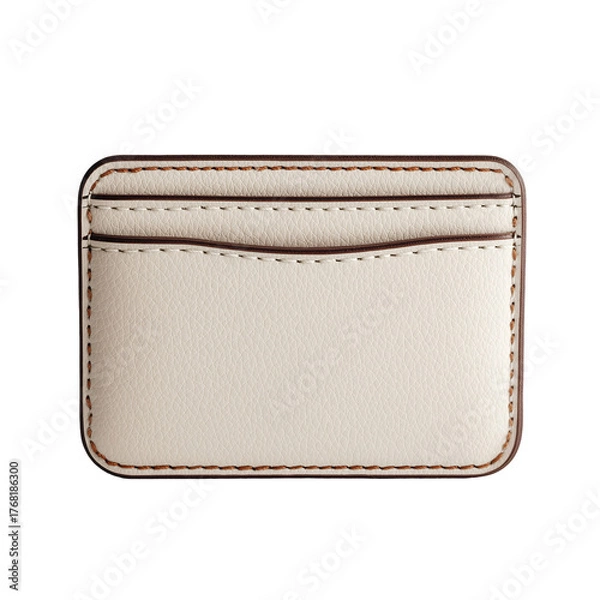 Obraz A cream colored leather card holder with three slots and brown stitching on a black background