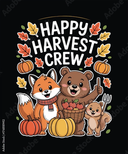 Fototapeta Thanksgiving Turkey Day Vector Illustration | Happy Thanksgiving Typography Design | Cute Turkey Character Graphic | Autumn Harvest Celebration | Fall Leaves and Pumpkin Feast Gobble Holiday Artwork