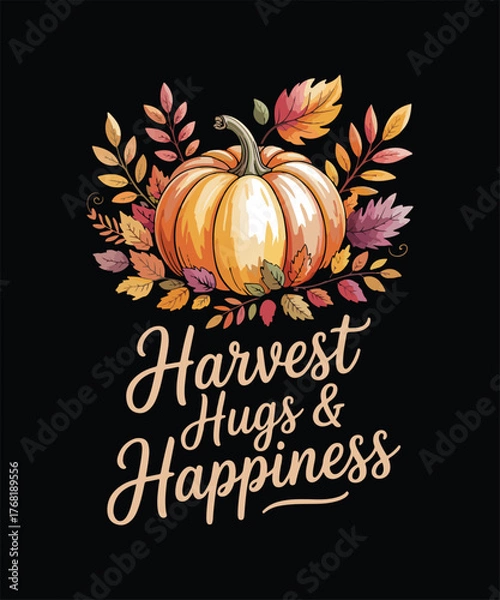 Obraz Thanksgiving Turkey Day Vector Illustration | Happy Thanksgiving Typography Design | Cute Turkey Character Graphic | Autumn Harvest Celebration | Fall Leaves and Pumpkin Feast Gobble Holiday Artwork