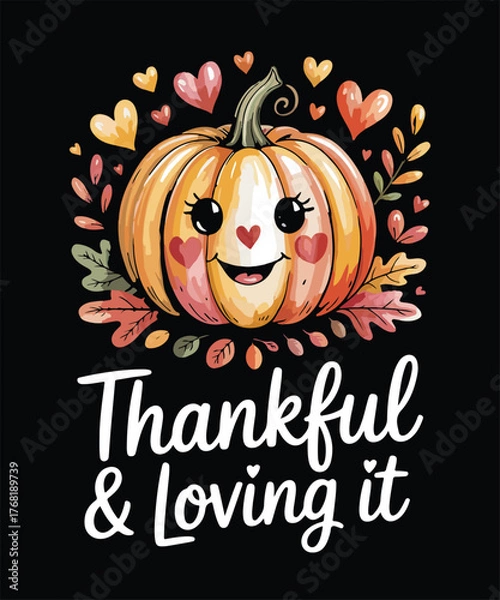 Obraz Thanksgiving Turkey Day Vector Illustration | Happy Thanksgiving Typography Design | Cute Turkey Character Graphic | Autumn Harvest Celebration | Fall Leaves and Pumpkin Feast Gobble Holiday Artwork