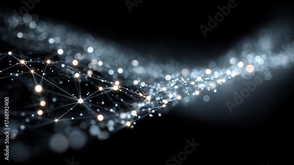 Obraz Dynamic digital network with glowing nodes conveys modern connectivity and futuristic technology innovations, ideal for illustrating data science, AI, and cutting-edge research