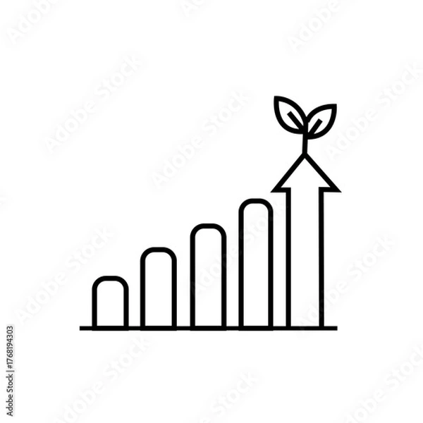 Obraz Growth Chart Icon with Leaf Arrow – Business and Sustainability Symbol