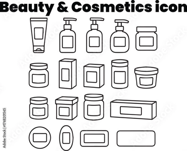 Obraz Cosmetic Packaging and Product Container Outline Vector Icons

