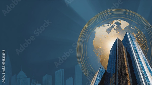 Fototapeta Smart digital Innovation city with connection network reciprocity over the city  of future smart wireless digital city and social media networking systems that connects people with in city