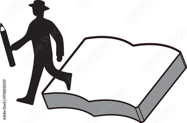 Fototapeta 物語を書く人 – 本の中から現れた創作者のシルエット
