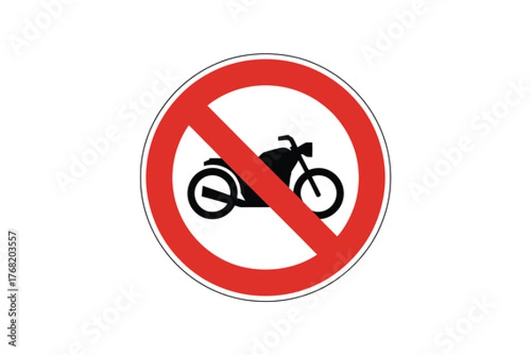 Obraz A circular red and white sign with a black motorcycle and a red diagonal line