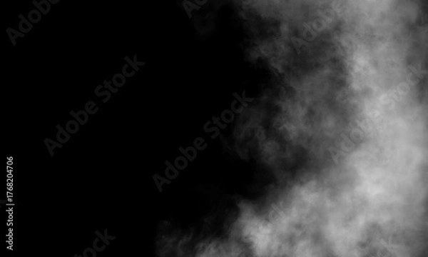 Fototapeta Ethereal white smoke billows against a stark black backdrop, perfect for dramatic effects or mysterious overlays in design projects