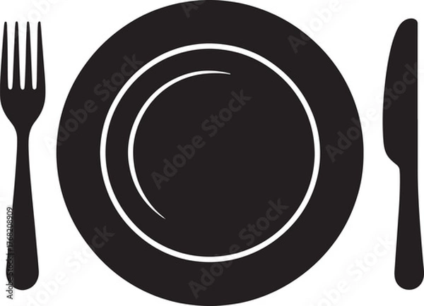 Fototapeta Dinner Plate Setting Cutlery Fork Knife Icon Restaurant Food Service Tableware