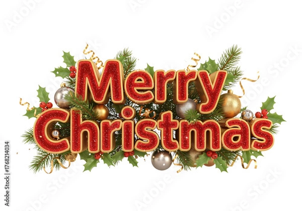 Fototapeta Glittering Christmas Greeting with Ornaments isolated on a transparent background