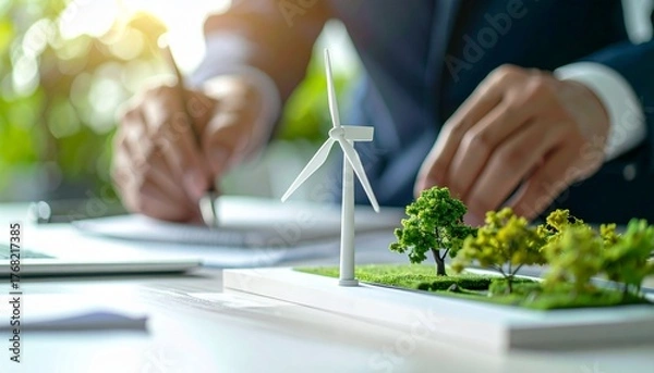 Obraz Sustainable Energy Project Planning Analyzing Wind Turbine Model in a Business Context