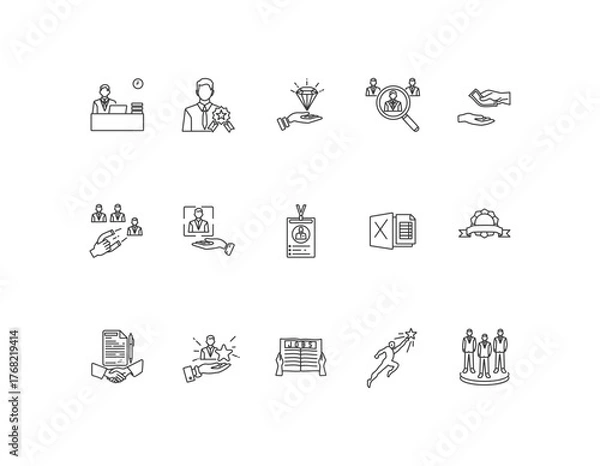 Fototapeta Employer branding icon set includes employer, reputation, value, proposition, retention, recruitment, attraction, compensation, identity, resources with standard lines, editable strokes, vektor