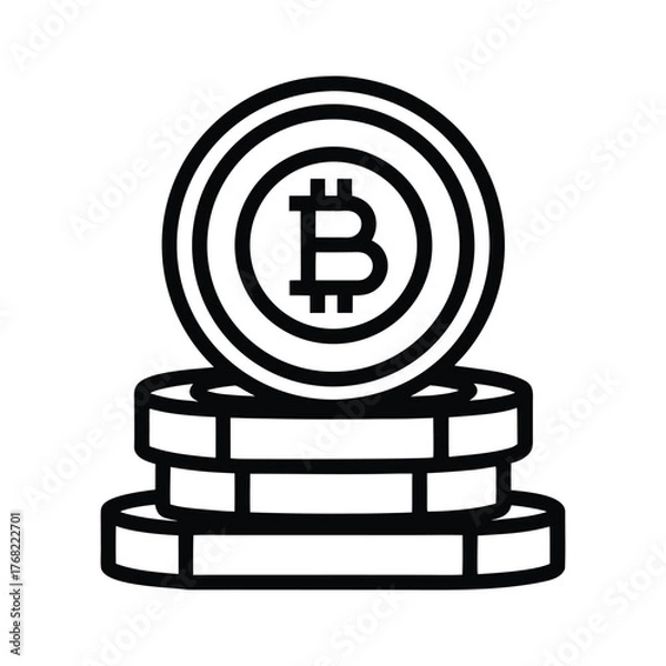 Fototapeta Black outline bitcoin stack icon on a white background
