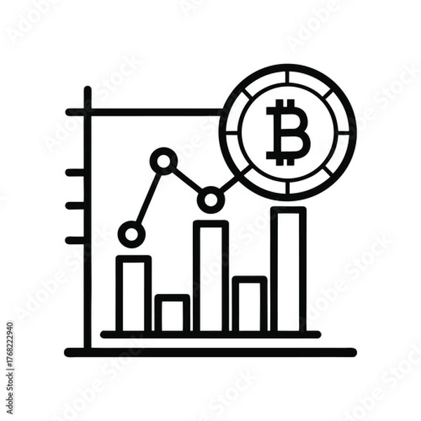 Fototapeta Bitcoin sell chart black outline icon on white background