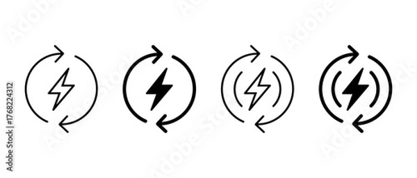 Fototapeta Energy cycle icon set. Lightning bolt with circular arrow symbol