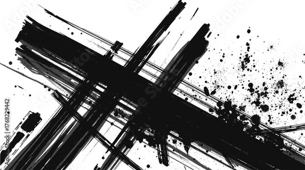 Fototapeta Abstract black ink splatter brush stroke for design element