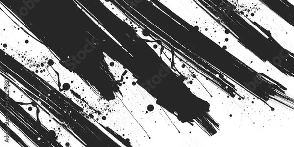 Fototapeta Black ink brush stroke with splatter for design element