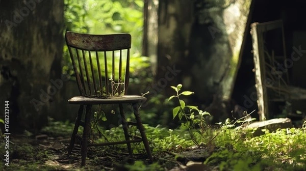 Obraz outdoor view of chairs decorated with trees