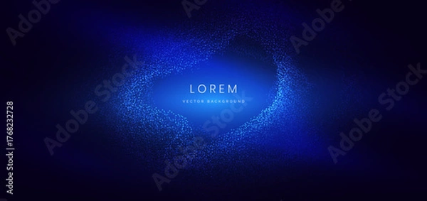 Fototapeta Futuristic glowing particle blue wave lines on dark blue background.