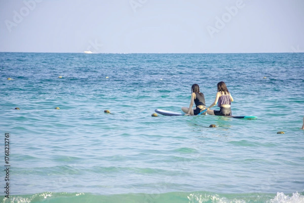 Fototapeta Enjoy kayaking at the beach, Resting activity on the beach with blue sky background