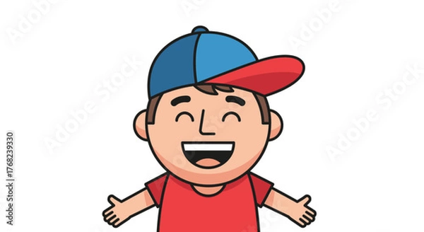 Fototapeta Joyful cartoon character with a cap, radiating positivity and warmth through a bright smile