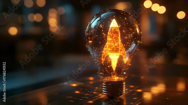 Obraz Illuminated Rocket Launch 3D Illustration