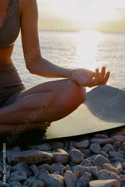 Obraz Hands of slender woman in lotus pose closeup