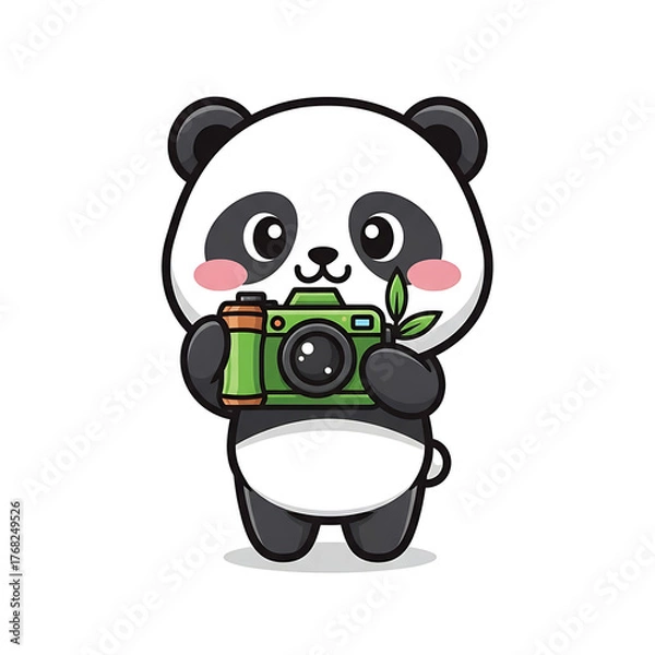 Obraz Cute panda holding a camera isolated on white background