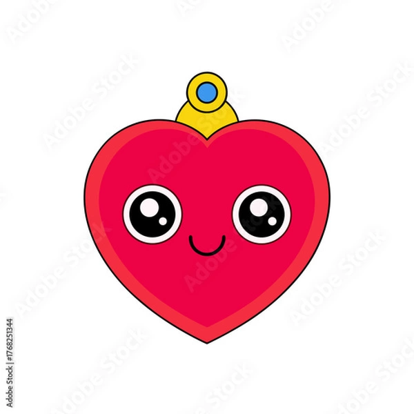 Fototapeta Cartoon heart ornament with a cute face on transparent background