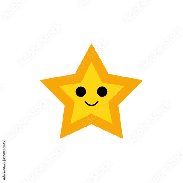 Fototapeta Cartoon yellow star with a smiling face on transparent background