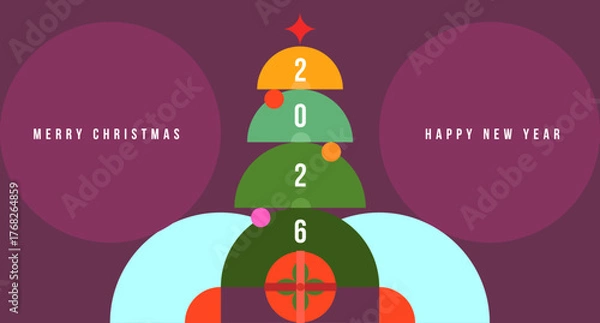 Obraz Holiday abstract background for happy new year or merry christmas in modern minimal style. Festive mosaic flat concept design for banner, card, poster, invitation. Bright vector illustration.