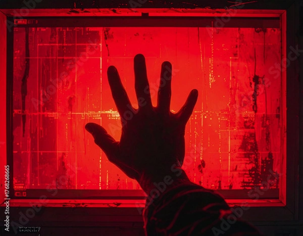 Obraz 現実を侵食するサイバー感染とシルエット