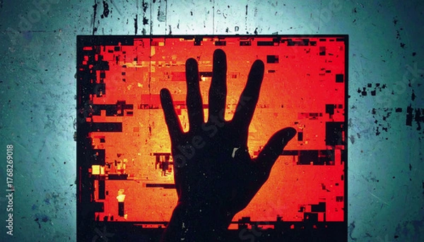 Obraz 現実を侵食するサイバー感染とシルエット