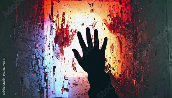 Obraz 現実を侵食するサイバー感染とシルエット