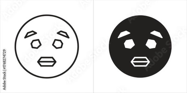 Fototapeta Set of two surprised face icons, one outlined and one solid black