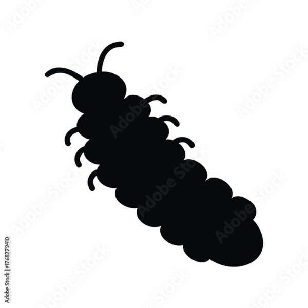 Fototapeta Simple Black Silhouette of a Creepy Crawly Centipede like Insect