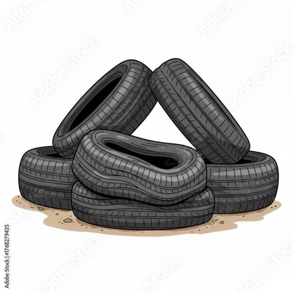 Obraz Car tires, a bunch of used tires, urban waste problems