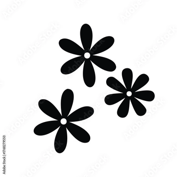Fototapeta Three Isolated Black Flower Silhouettes with White Center on a White Background