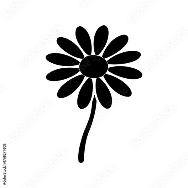 Fototapeta Simple black and white daisy flower icon with long stem design